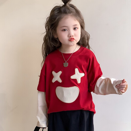 Bobdog (Bobdog) Girls Sweatshirt Frühling und Herbst 2025 Neues Kinder modische pure Baumwolle Frühling Baby Mädchen Mode Frühlingskleid falsches zweiteiliges Top Off White 90 cm
