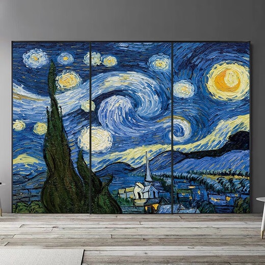 
Yonghuan Starry Sky Oil Painting Famous Painting Door Sticker Renovation Self-adhesive Door Wall Decoration Glass Wardrobe Door Sticker MT3291 White Background Glue Small