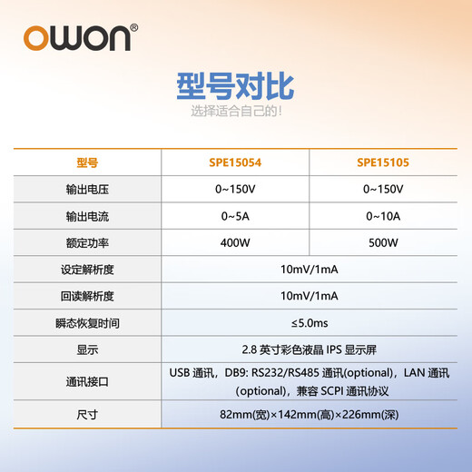 owon可编程单通道直流电源150W-500W恒功率恒压恒流SPE维修开关电源 SPE15054  150V/5A/400W