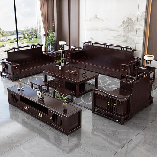 Sala de estar de madera maciza de yayuan nueva combinación de telas de estilo chino de estilo chino Light Luxury Small Apartment Muebles 9906 [Combinación] 1+1+3 [Algodón] Cubierta de algodón y lino