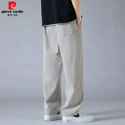 皮尔卡丹（pierre cardin）男士冰丝裤子2025夏季薄款透气速干直筒裤卡其宽松垂感弯刀休闲裤 灰色6636 3XL