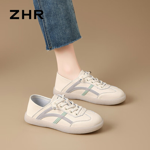 ZHR women's white shoes women's versatile real cowhide women's shoes lightweight and breathable student casual shoes for women A67N rice gray 37