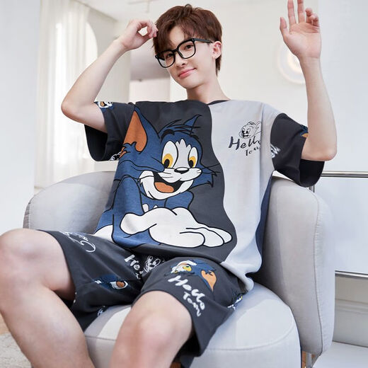 ZIPJBX短袖短裤男士睡衣夏季薄款宽松加大码休闲时尚学生家居服套装夏天 6630蜡笔小新 M 【建议90-100斤】