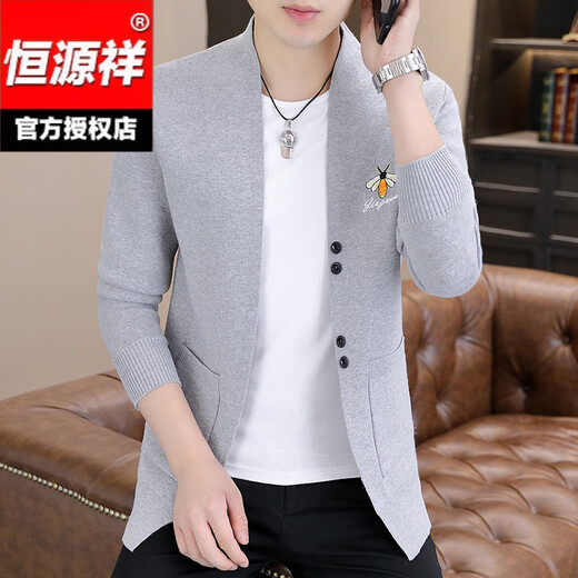 
Hengyuanxiang knitted cardigan men's spring and autumn youth and middle-aged fashion brand slim sweater jacket men's outer wear embroidered top K16818 black M