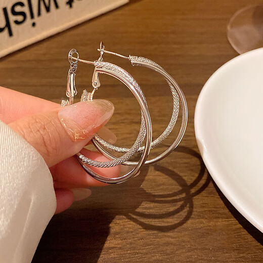 Fan Shengyu Su hoop double hoop large earrings for women 2025 new high-end simple and atmospheric earrings fashionable face-showing small earrings double hoop earrings - silver