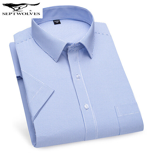 Sept loups 2025 Summer de la chemise à manches courtes pour hommes d'âge moyen pour les affaires usure formelle de qualité sans repasser la chemise haut de gamme de coton de qualité coton DX6623 38