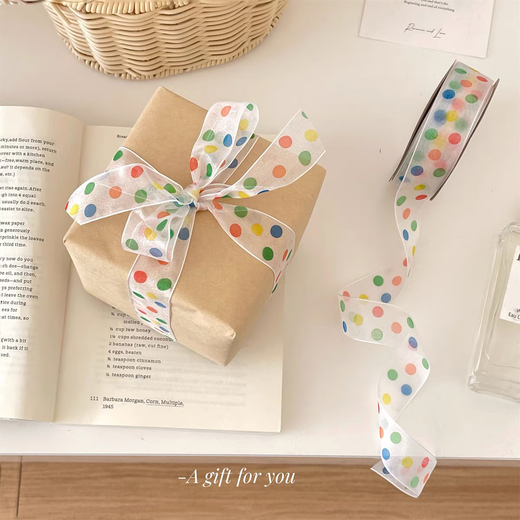 Colorful polka dot ribbon birthday gift packaging large size kraft paper floral paper ins style flower shop material color polka dot ribbon one roll about 22 meters
