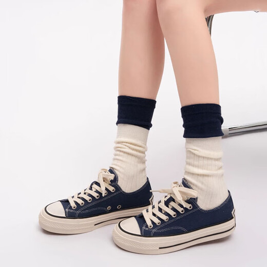 NOSSKISS International Light Luxury Women's Shoes Low Top Canvas Shoes Women's Classic Canvas Shoes New Lace-up Thick Sole Round Toe Sports and Leisure Shoes Blue [Skin Inner] 37