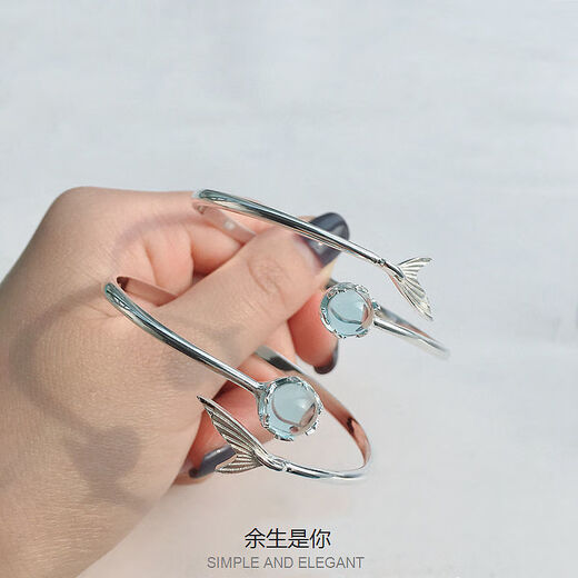 RSRDDY Old Phoenix 999 sterling silver moonstone mermaid bracelet for women 2025 new niche design bracelet bestie bracelet moonlight stone mermaid bracelet (two besties outfit) Lao Fengxiang same style