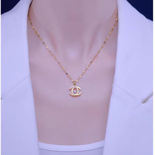 MHFDO999 gold double c necklace gold-plated C-shaped pendant 2025 new 18k color gold plated clavicle chain gold store same style double c smart diamond necklace