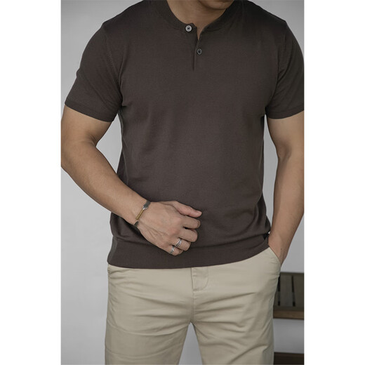 Blankproject international light luxury workwear American retro long-staple cotton Henry collar sweater short-sleeved pure cotton breathable top for men wild green M