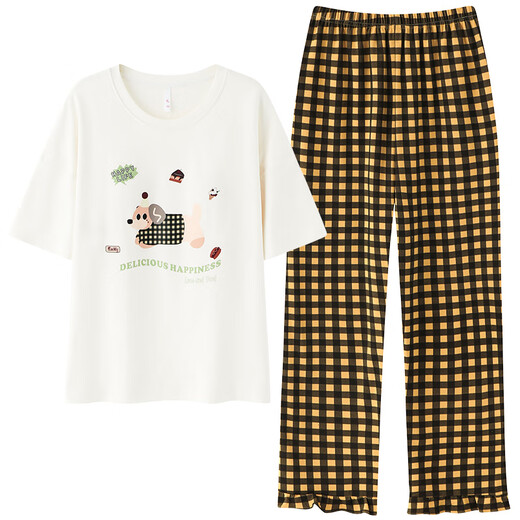 Catman 100% reiner Baumwollpyjama für Frauen in Sommerkurzschläfen Casual Lose Frauen Hauskleidung groß ist außerhalb von Anzug 687 Meter Aprikosenfarbe XL [Empfohlen 120-140jin [Jin gleich 0,5 kg]]]