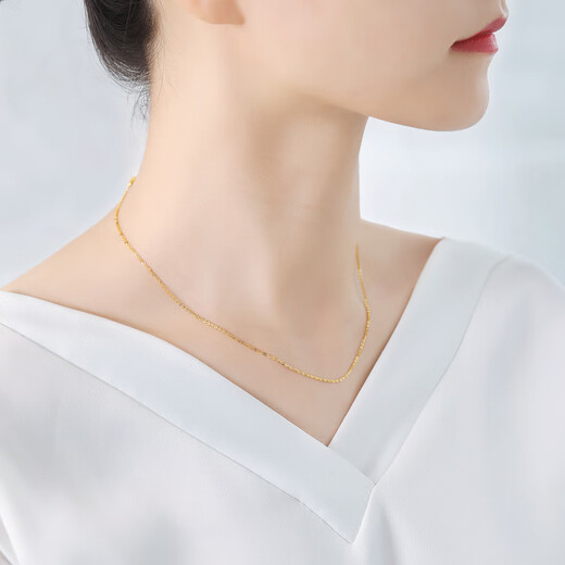 Fat Donglai's same style 18k gold necklace plain chain color gold women's rose gold single yellow L gold O-shaped chain au750 clavicle chain European-shaped thickened weight 1.2-1.4g, about 1.4 thick 18K yellow 45cm