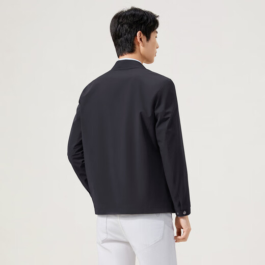 Qipai Men's Lapel Jacket Men's Autumn and Winter New Business Executive Jacket Anti-Wrinkle Men's Dad Spring and Autumn Cadre Jacket Navy L (175)