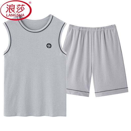 
LangSha middle-aged men's pure cotton pajamas summer thin vest sleeveless shorts daddy summer home clothing cotton plus size OMM-13657 2XL