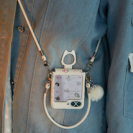 Bohuiyou is suitable for the new Samsung Galaxy Zflip6 mobile phone case 5 with lanyard, can be carried on the back and cross-body, zflip folding screen protective case, small folding Internet celebrity, hinge full package, cat ring mobile phone case + pendant + portable + crossbody Samsung Galxy Z Flip 6