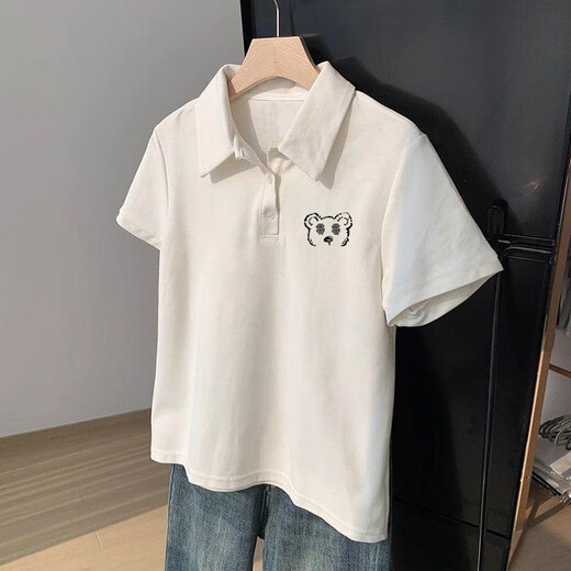 QXBKP Summer Lapel Polo's Polo's Polo Camiseta blanca de manga corta 2025 Diseño de estilo perezoso Nicho de tensión suelta [601 White-3894 y la imagen pequeña M sugiere 80-100Jin [Jin equivale a 0.5 kg]