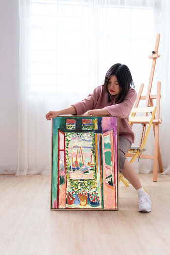 语森忆开着的窗户HenriMatisse马蒂斯装饰画艺术画野兽派电表箱画 粉色窗 80*12035mm厚金色外框