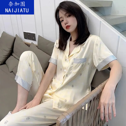 Naigatu 2025 Neuer In-Sensing-Pyjamas für Frauen im Frühjahr, Sommer und Herbst regelmäßige kurzärmelige Hosen Anzug für Heimkleidung LW-9216 [Hose] M [Vorgeschlagen 80-100jin [Jin gleich 0,5 kg]]]