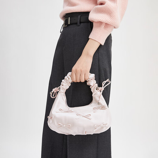 CHARLES&KEITH蝴蝶结褶皱手提斜挎小方包生日礼物女圣诞礼物送女友CK2-40151496 Baby Pink浅粉红色 中包