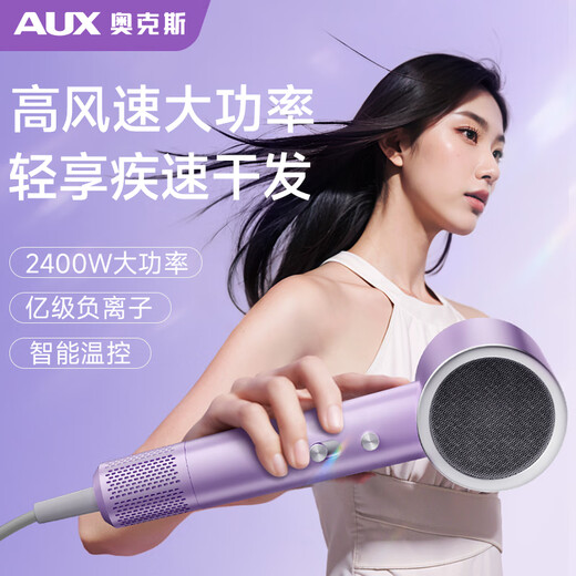 AUX household hair dryer high-speed 2400W high-power quick-drying hair dryer negative ion protection hair dryer blows strong wind for men and women only does not hurt the hair dryer gift purple