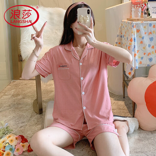 浪莎轻奢2025年新款睡衣女款夏季纯棉短袖短裤夏天少女生夏款女士家居 12347带胸垫 2XL 130-150