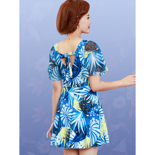 Yifu new product/mother's hot spring swimsuit for middle-aged and elderly women conservatively covers the belly and looks slimming plus size fat mm blue. L