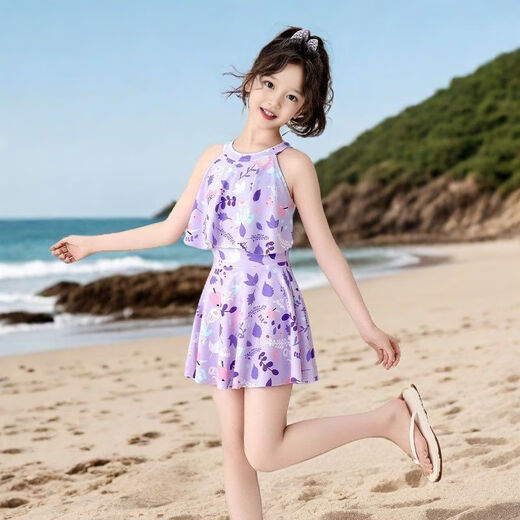 Gu Daifei swimsuit children's one-piece girl summer quick-drying medium-sized children's clothes princess cute and fashionable new swimsuit purple (967 pingguo) 40 all have independent flat corner leggings
