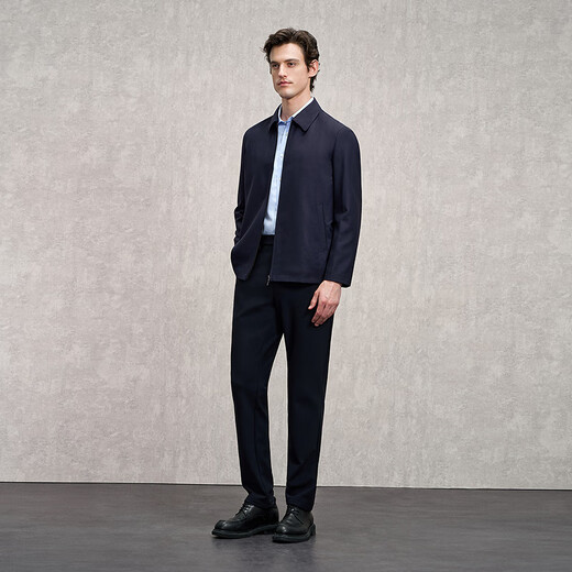 EMZ Ordos Wool 25 Autumn New Silk Premium Light Luxury Business Commuting Lapel Jacket Men's Jacket Navy XL 180/100A