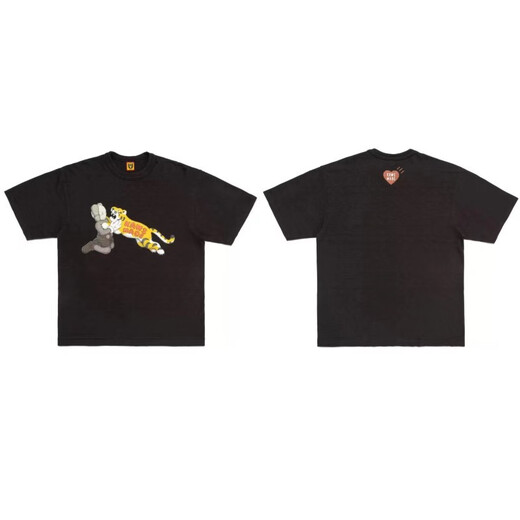 Lee Kids Japanese American Trendy Brand Human Dragon Year Limited Limited Men à manches courtes Couple d'été T-shirt Animal Top 3892 Black S