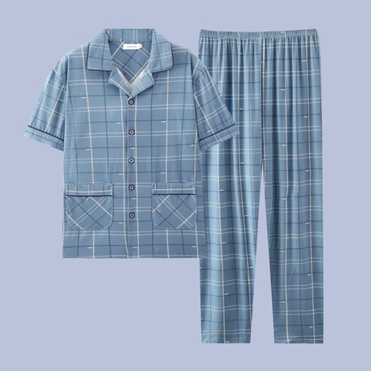 Zipjbx Pajamas pour hommes à manches courtes à manches courtes en coton mince pyjamas pour hommes et à la maison d'été pour la taille plus et à la manche à manches courtes) l [suggéré 100-120 Jin [Jin est égal à 0,5 kg]]]