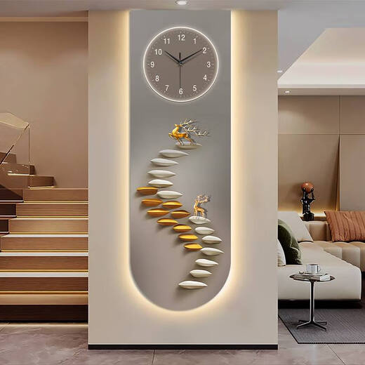 
Yonghuan Step by Step High Up U-shaped exquisite carving clock porch decoration painting, good creative LED warm light background wall lamp painting SXS4877 60*180cm UV fine carving + clock + no light