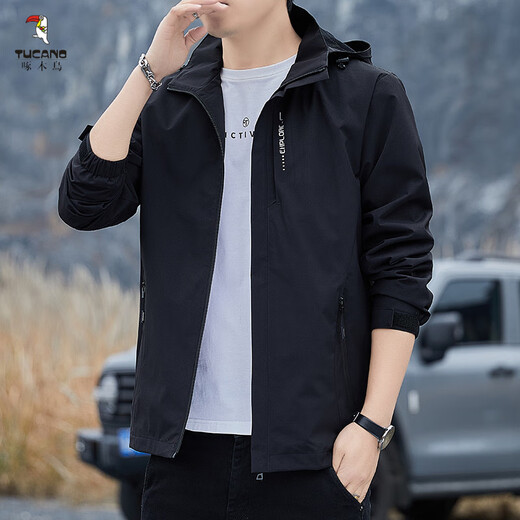 Woodpecker (TUCANO) 2025 new windproof jacket men's hood-removable windbreaker outdoor casual jacket sports jacket 6628 [white] XL [125-140Jin [Jin equals 0.5 kg]]