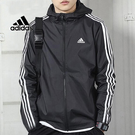 阿迪达斯 （adidas）外套男装 25夏季新款运动服跑步健身训练透气休闲连帽夹克上衣 梭织外套/黑色/紧口袖口 晒图返1 S