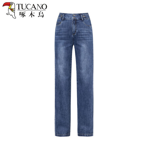 Woodpecker high-waist jeans for women loose straight 2025 season new draping and slimming large size Korean version women's wide-leg trousers [3886] denim blue trousers thin, light and 27 [2 feet] recommended 90-100 Jin [Jin equals 0.5 kg]