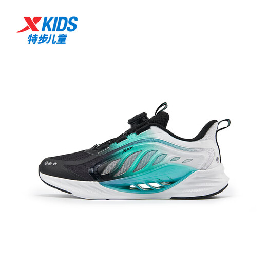 XTEP Children's Shoes Hydrogen Wind 8.0 Density Mesh Sports Shoes Big Children's Campus Technology Knob Buckle Running Shoes Black/Aurora Green 36