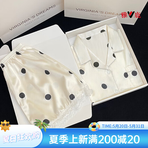 Yalu pajamas for women in summer ice silk cool shorts shorts suit sweet polka dot summer spring and summer women's home clothes #YX-9214 L [99-115]Jin[Jin equals 0.5 kg]