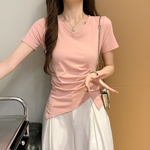 Coloque con cuello irregular negro de Yilan Camisa de manga corta de Yilan para mujeres en verano 2025 NUEVO estilo Slim Cody Cody Body Body (15847 Modelos) S_89-98Jin [Jin equivale a 0.5 kg]