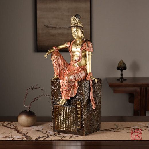 La statue en bronze du maître de bronze Guanyin Bodhisattva Statues du Bouddha pour les dieux de la maison Dieux du salon Décoration Décoration du bureau Artisanat Art Statue Ornements 2691 Heart Sutra Guanyin [Ancient Tea Bronze Color Cut Gold]