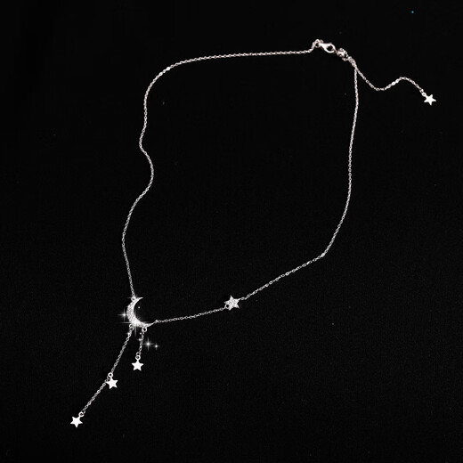 Lao Tempel 925 Sterling Silber Star Moon Pullover Halskette für Frauen 2025 Neumond Spritzer Star River Fransen Pullover Colarmbone Kette 925 Silver Star Moon Quasten - Halskette