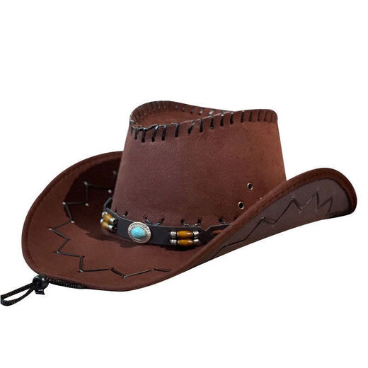 Qiao Ting American Western Cowboy Hat Gem Belt Retro American Western Cowboy Hat for Men and Women Spring and Autumn Travel Sun Hat Large Brown M (56-58cm)