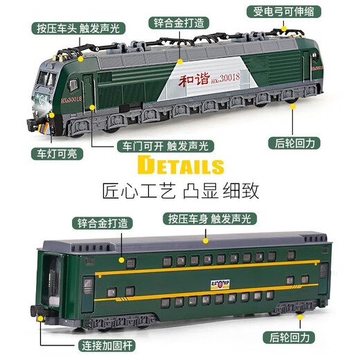 Yanxi-Legierung Harmony Green Train Kombination Simulation Dongfeng Internal Combustion Motor U-Bahn Modell Kinder Hochgeschwindigkeitsbahnspielzeug Geschenk Harmony Train 2 Set-Blue