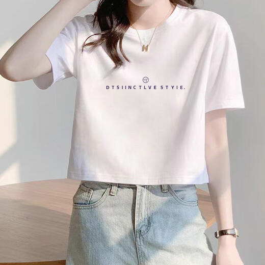 
Pierre cardin pure cotton shoulder short T-shirt for women 2025 new design short sleeves to make them look slim and high waist. Small shirt in KE-693 white this year's popular light luxury brand M