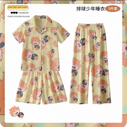 
Superficial Japanese ins cartoon cute crayon Shin-shiba pajamas for women in summer new printed shorts shorts home clothing set KK-14101 [short sleeve] three-piece set L 96-115Jin [Jin equals 0.5 kg]