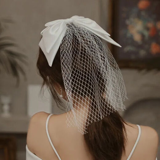 
Shantou Lincun veil and get a pearl bride Korean style pearl wedding dress wedding short face covering small veil white wedding shot Title page pearl veil