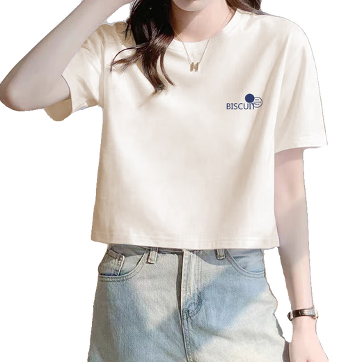 
Pierre cardin pure cotton shoulder short T-shirt for women 2025 new design short sleeves to make them look slim and high waist. Small shirt in KE-693 white this year's popular light luxury brand M