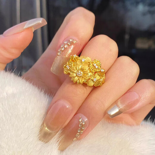 Mercantia gold-plated silver ring Shenzhen Shuibei gold blossom ring open ancient method plain ring ring for girlfriend's birthday blossom ring open ring - total weight about 8 grams 0.5 grams