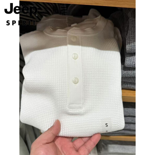 Jeep Spirit High poids Waffle Henry Collar à manches longues T-shirt Men's Curved Hem-Breakfast Breakfast Loose Casual Bottom Shirt Black C4BHB-JX9918 S 90JIN [Jin est égal à 0,5 kg] -110jin [Jin est égal à 0,5 kg]