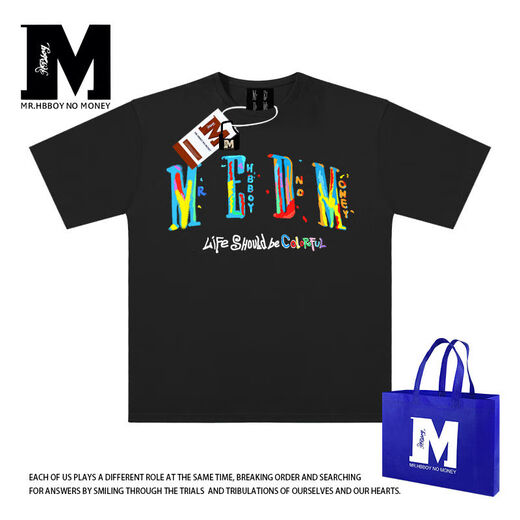 Medm2025SS Spring T-Shirt Letter Trendy Marke Bunte Graffiti-INS Kontrastierende Sommer-Sommer-Druck loser Hip-Hop-Paar schwarzer DDM854 m (Empfohlen 100-130jin [Jin ist gleich 0,5 kg])