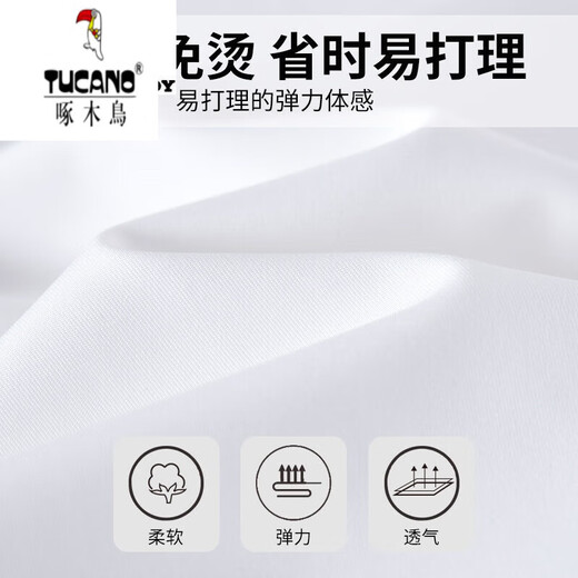 啄木鸟（TUCANO） 白衬衫男短袖免烫弹力商务正装工作服夏季纯白色半袖衬 6187D 38
